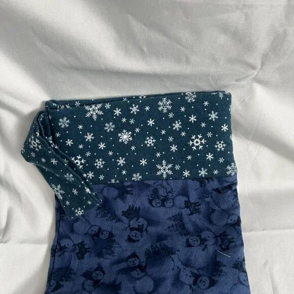 Handmade Christmas Stockings Set Of 2 Blue & Green With Snowman & Cat Prints Sof - Picture 3 of 5